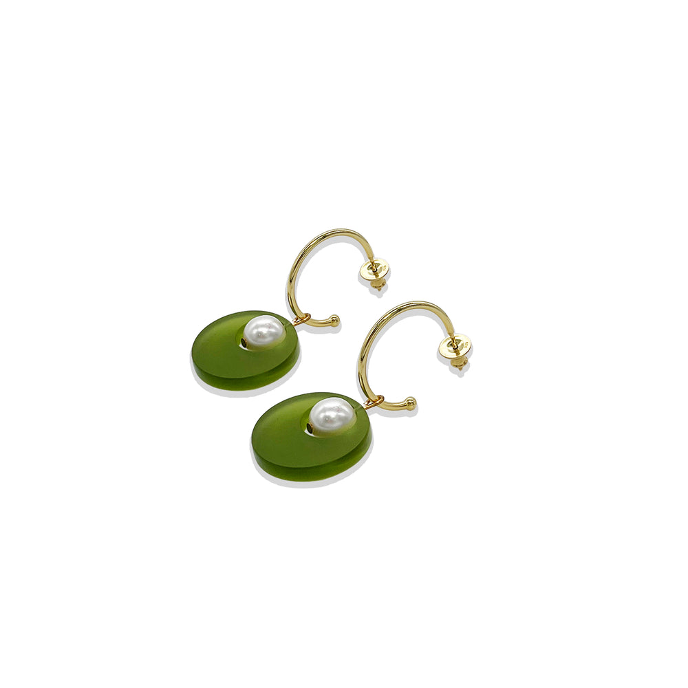 Charming Pearl Circle Earrings - Lime Zest