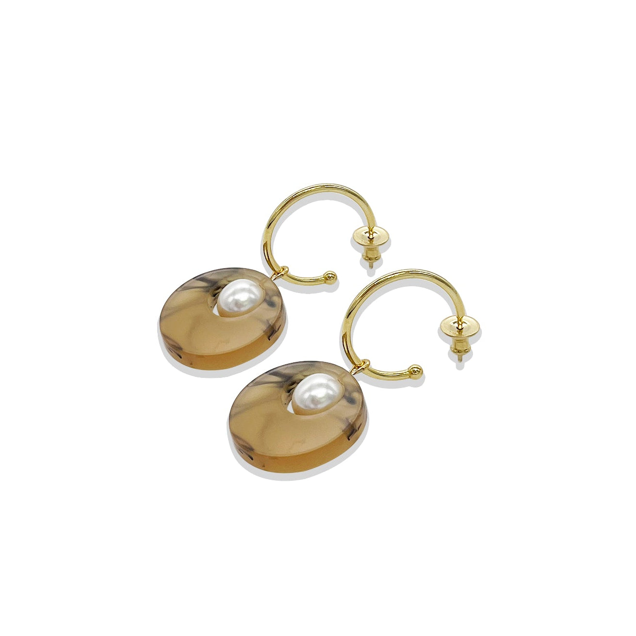 Charming Pearl Circle Earrings - White Tortoiseshell