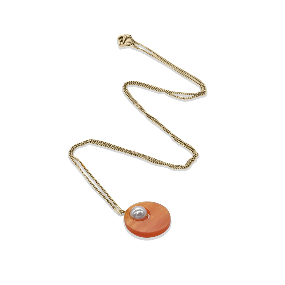 Charming Pearl Circle Pendant - Orange Pearl