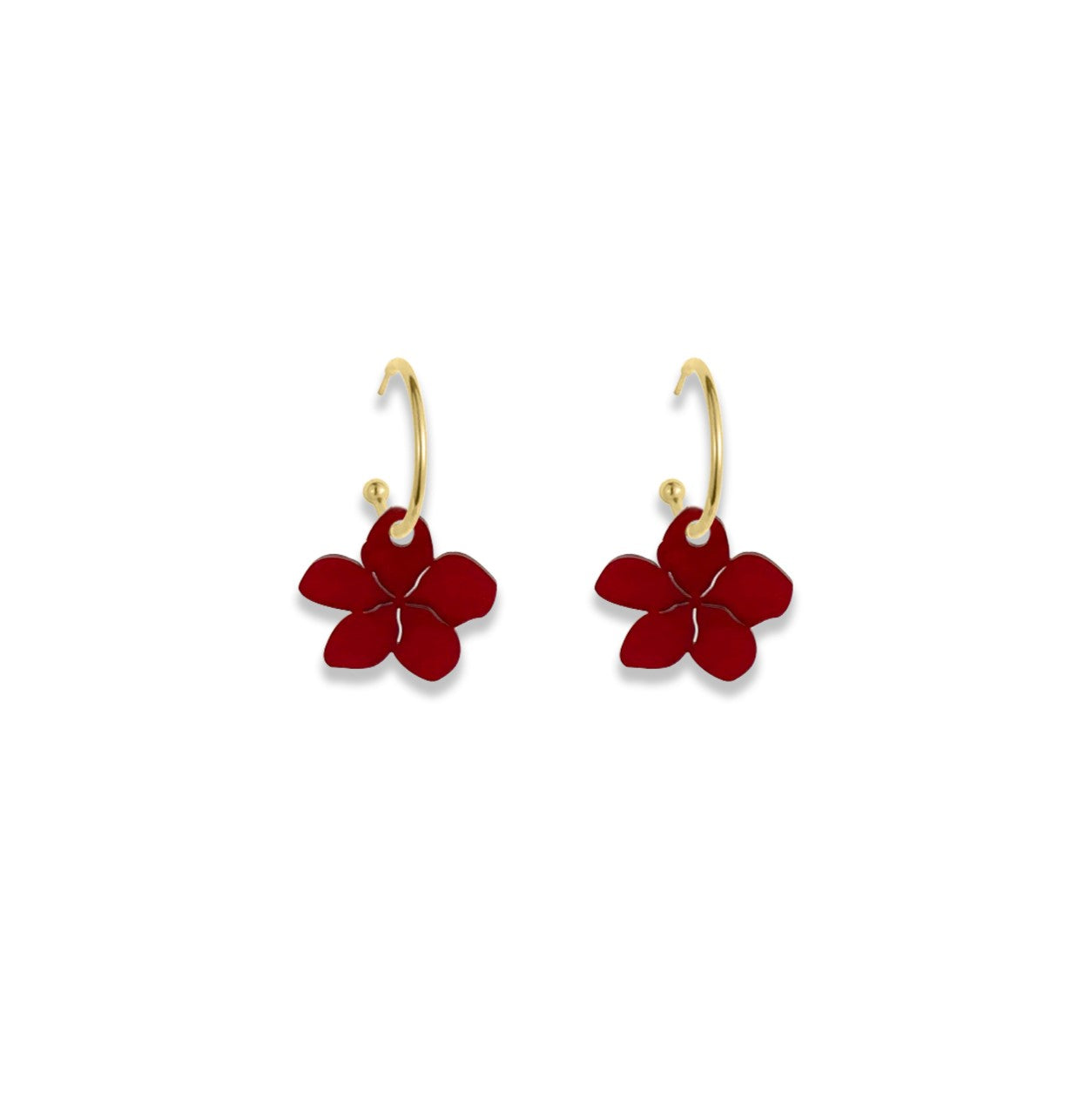 Flower Hoop Earrings - Berry Red