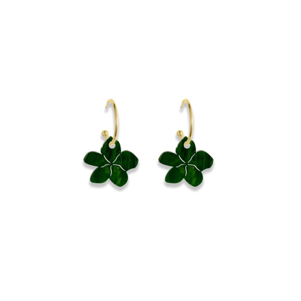 Flower Hoop Earrings - Grass Green