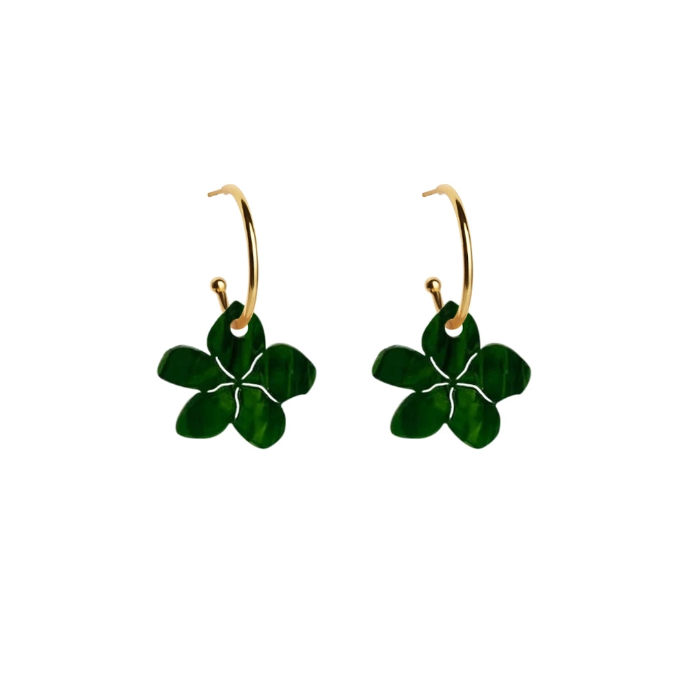 Christmas Roses Hoop Earrings - Grass Green