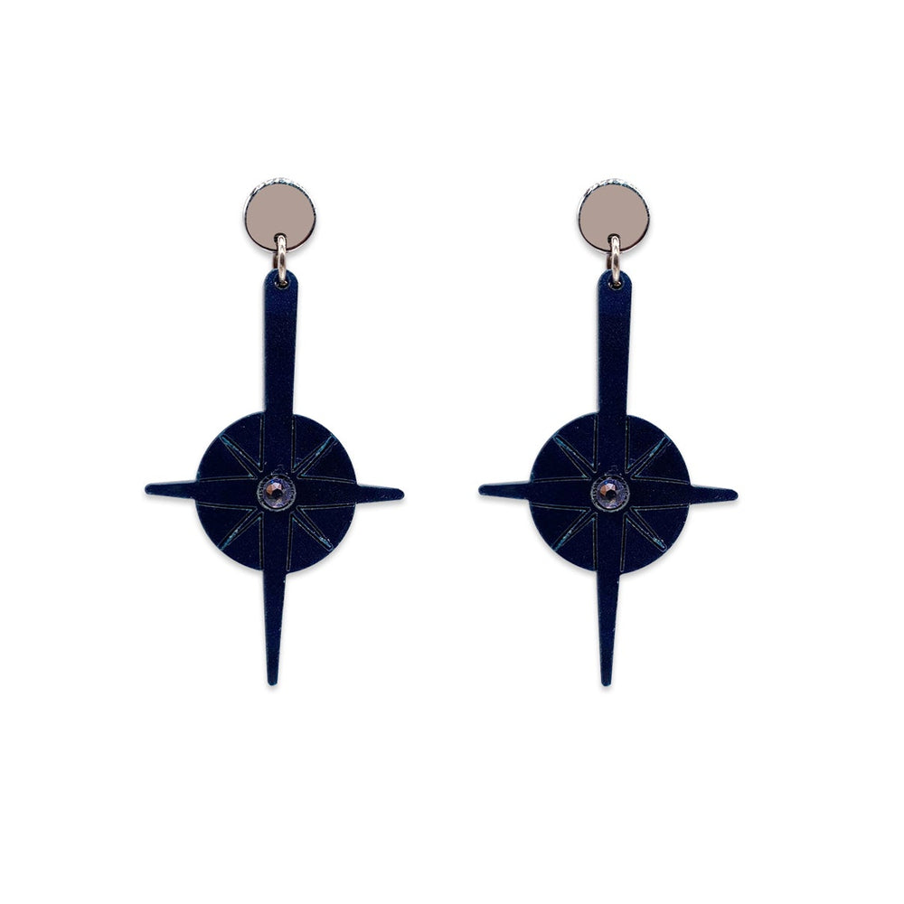 Compass Earrings - Navy Blue Pearl