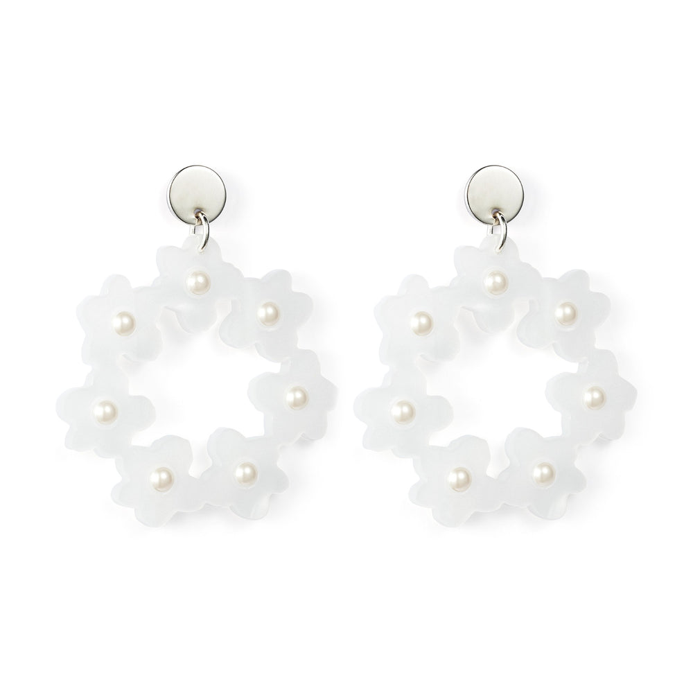 Crystal Blossom Hoops - White Pearl & Pearl