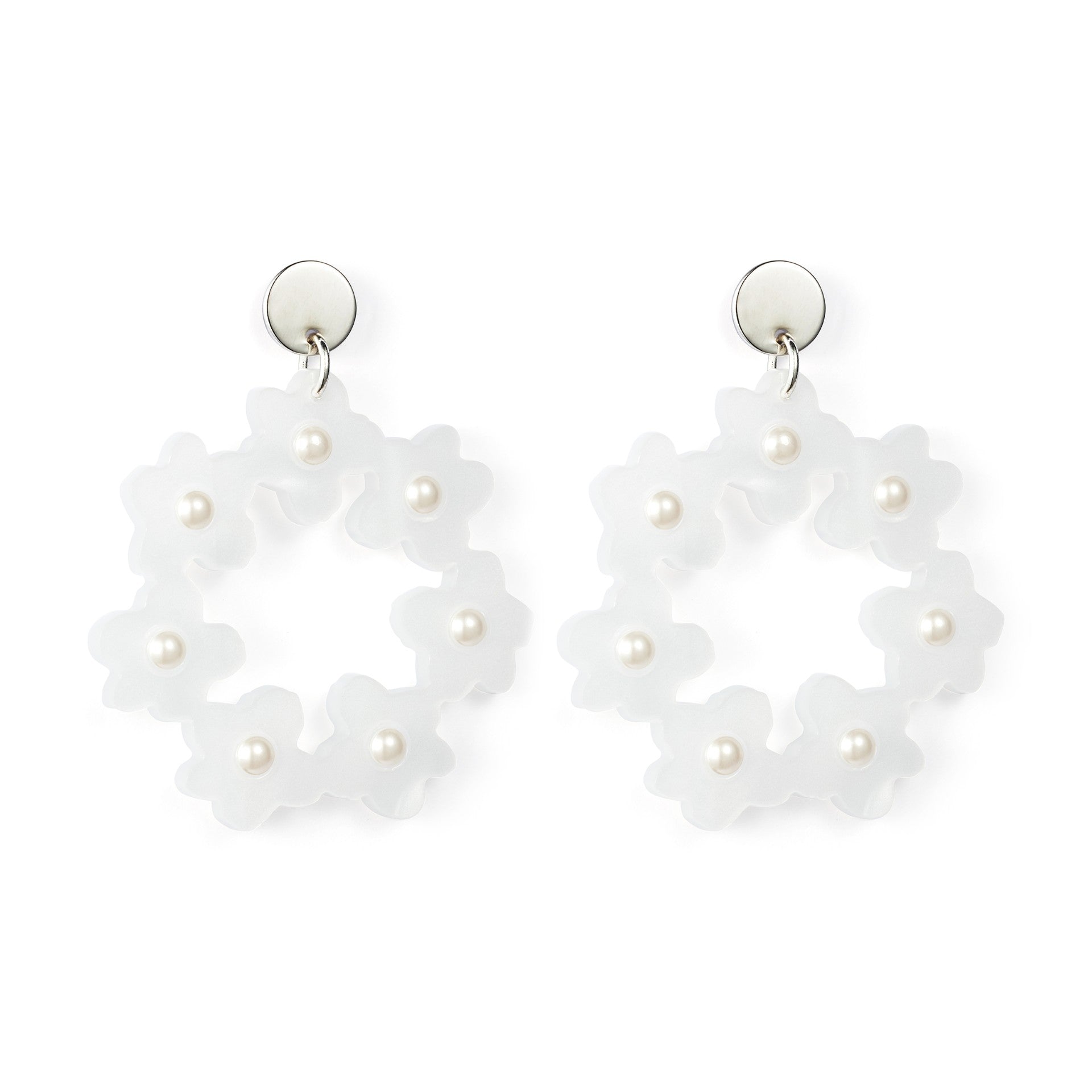 Crystal Blossom Hoops - White Pearl & Pearl