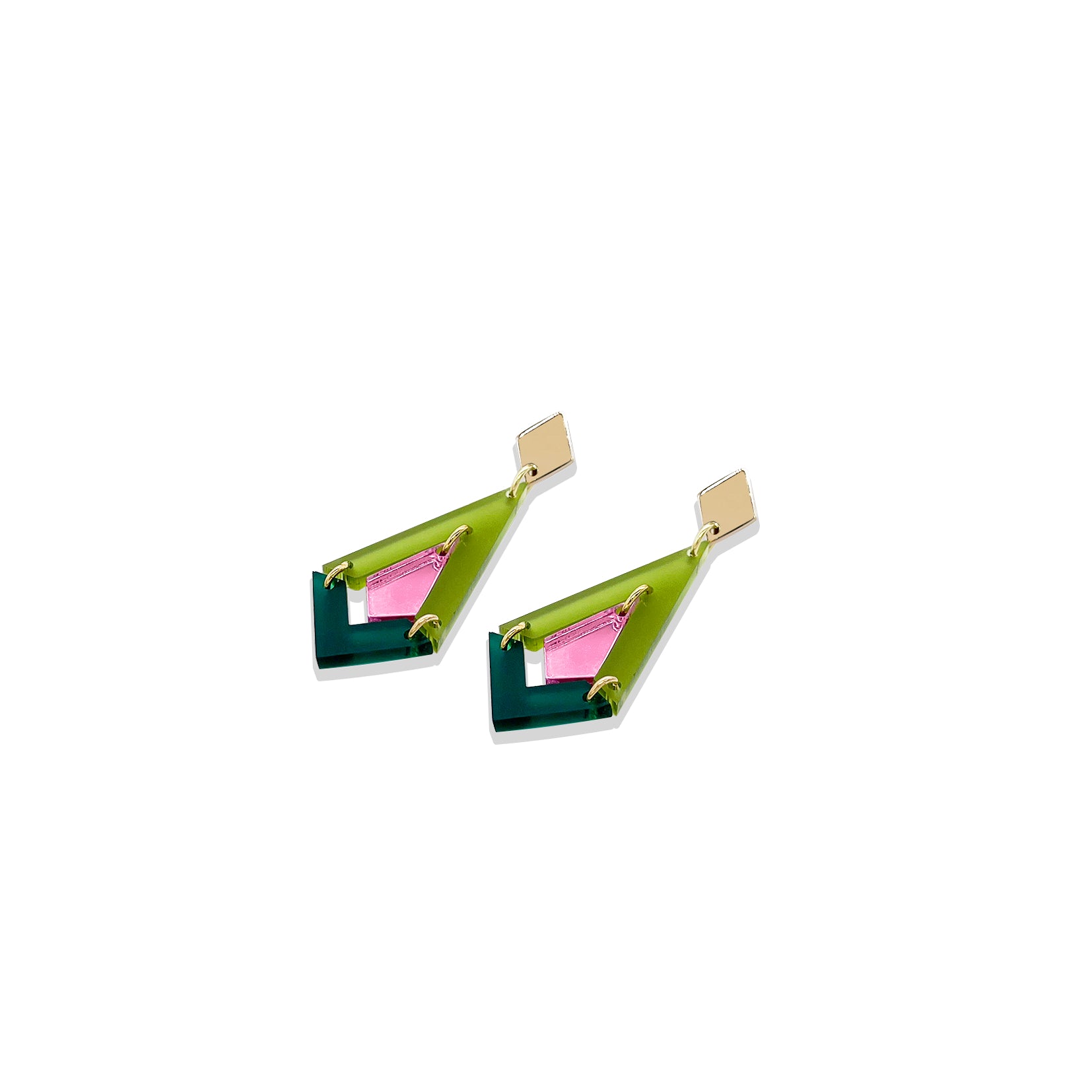 Art Deco Diamond Drops - Lime Zest, Pink Mirror & Emerald