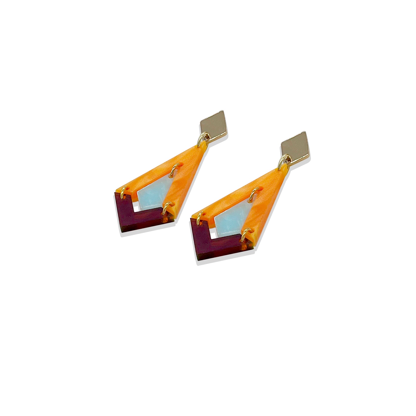 Art Deco Diamond Drops - Orange Pearl, Island Blue & Tortoiseshell