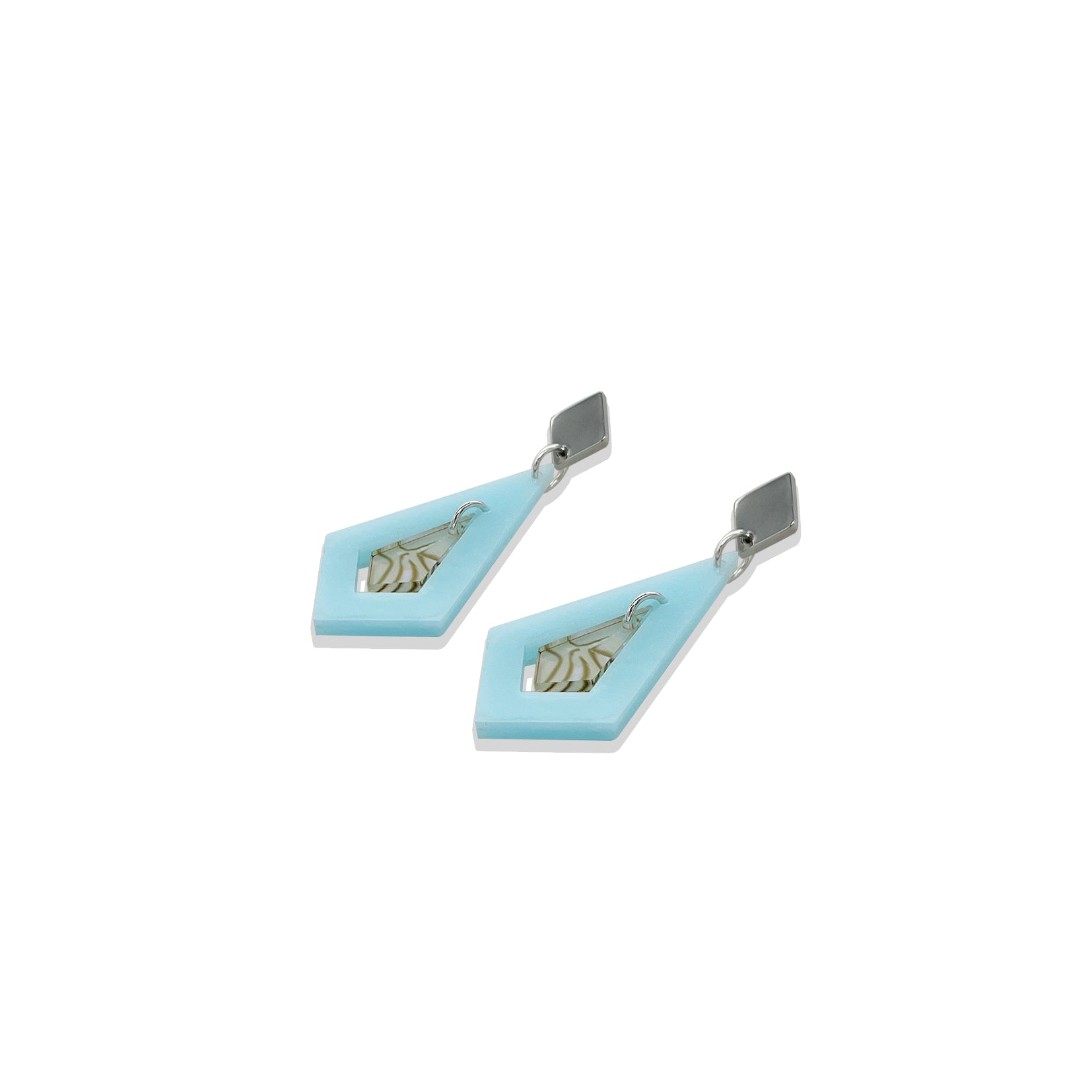 Art Deco Diamond Earrings - Island Blue & Shell
