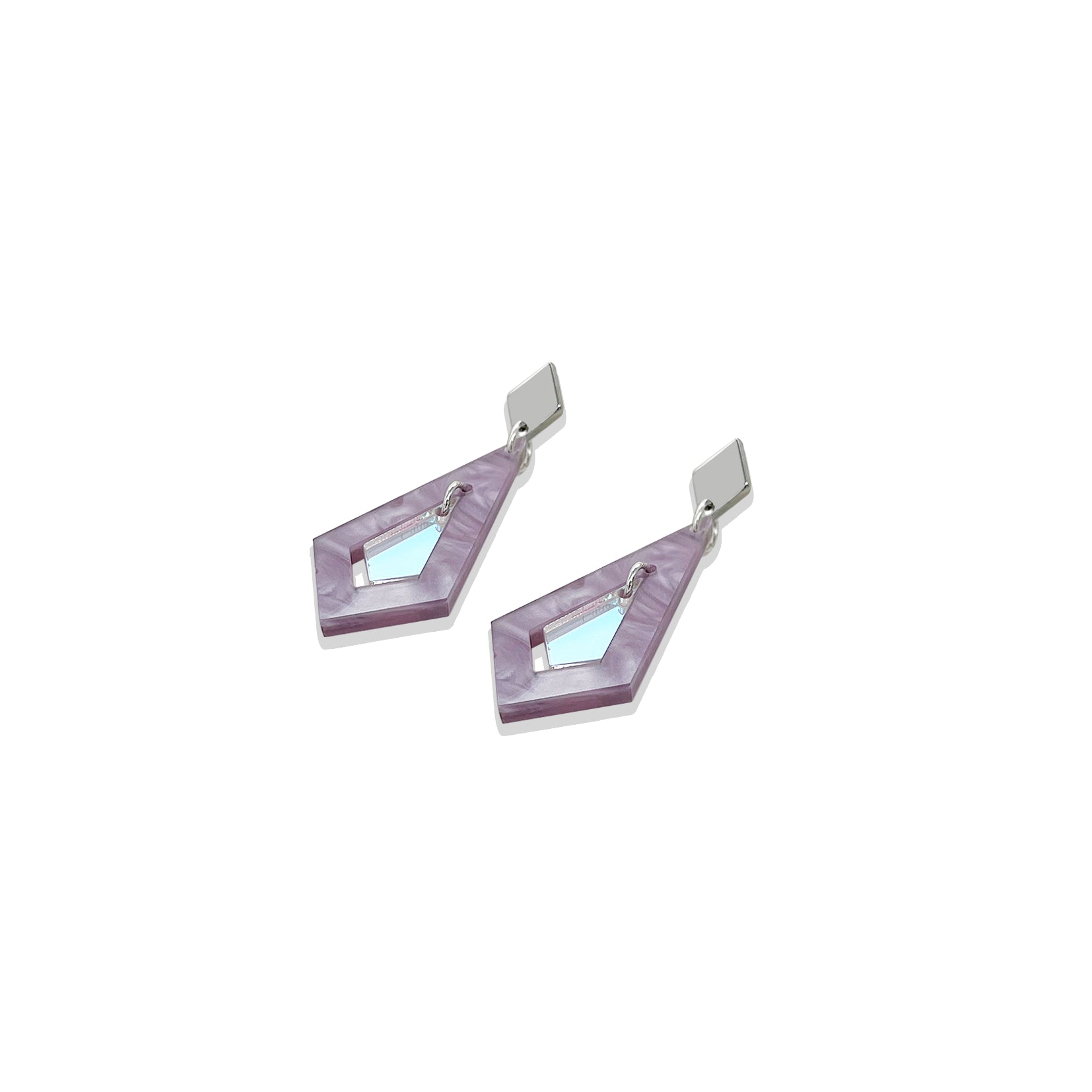 Art Deco Diamond Earrings - Mauve Pearl & Iridescent