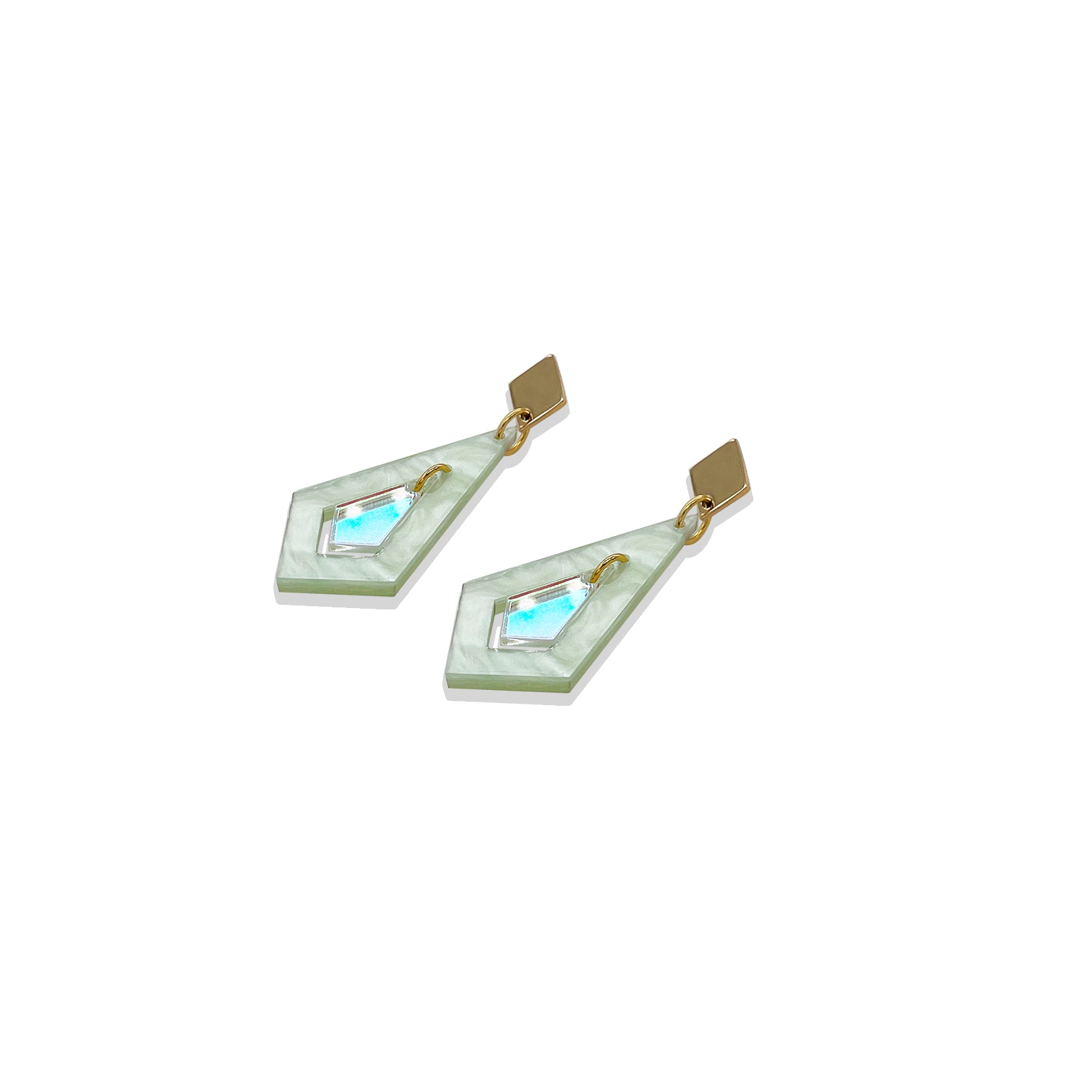 Art Deco Diamond Earrings - Regent Green & Iridescent