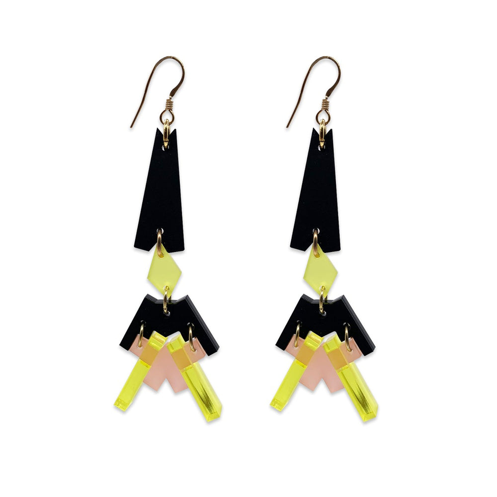 Eiffel Tower Earrings - Black, Yellow & Blush Pink