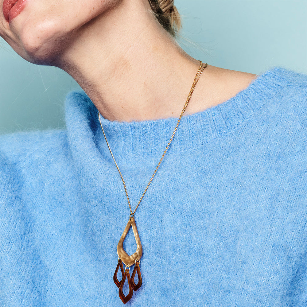 Feather Drop Pendant - Caramel Swirl & Tortoiseshell