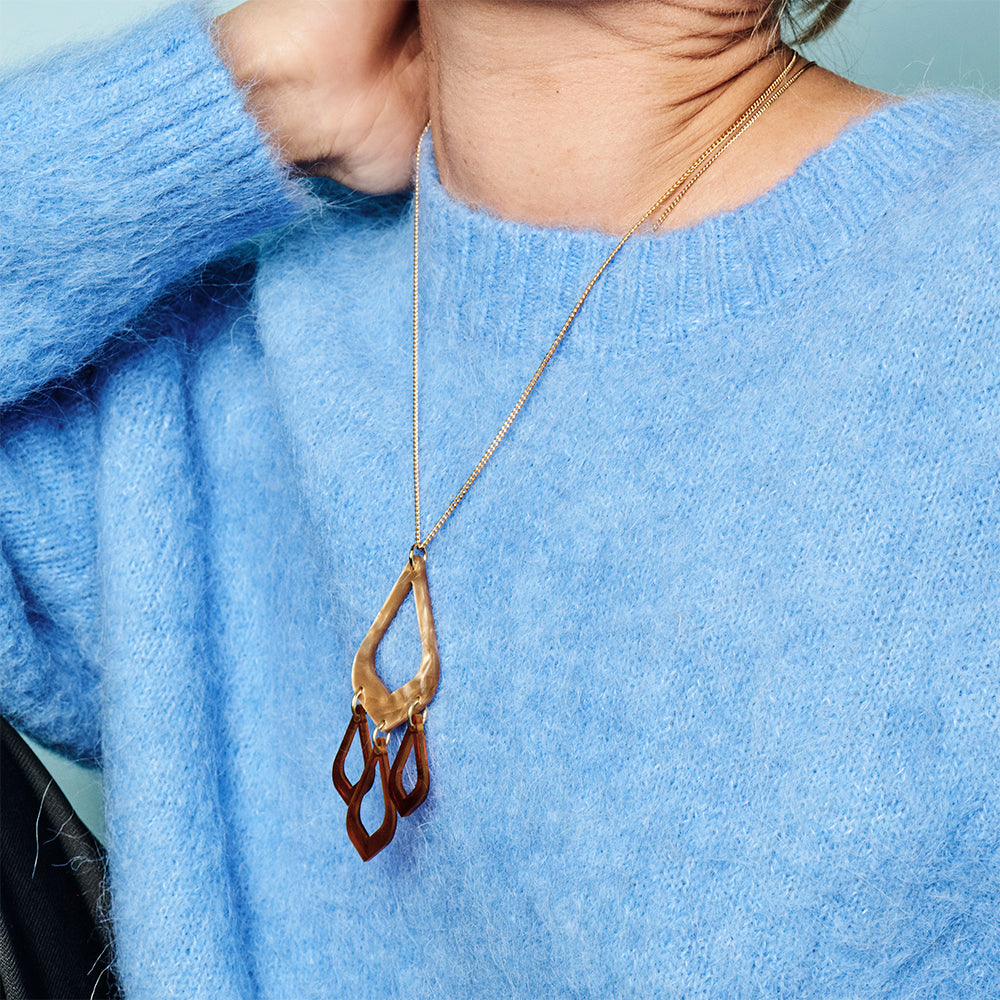 Feather Drop Pendant - Caramel Swirl & Tortoiseshell