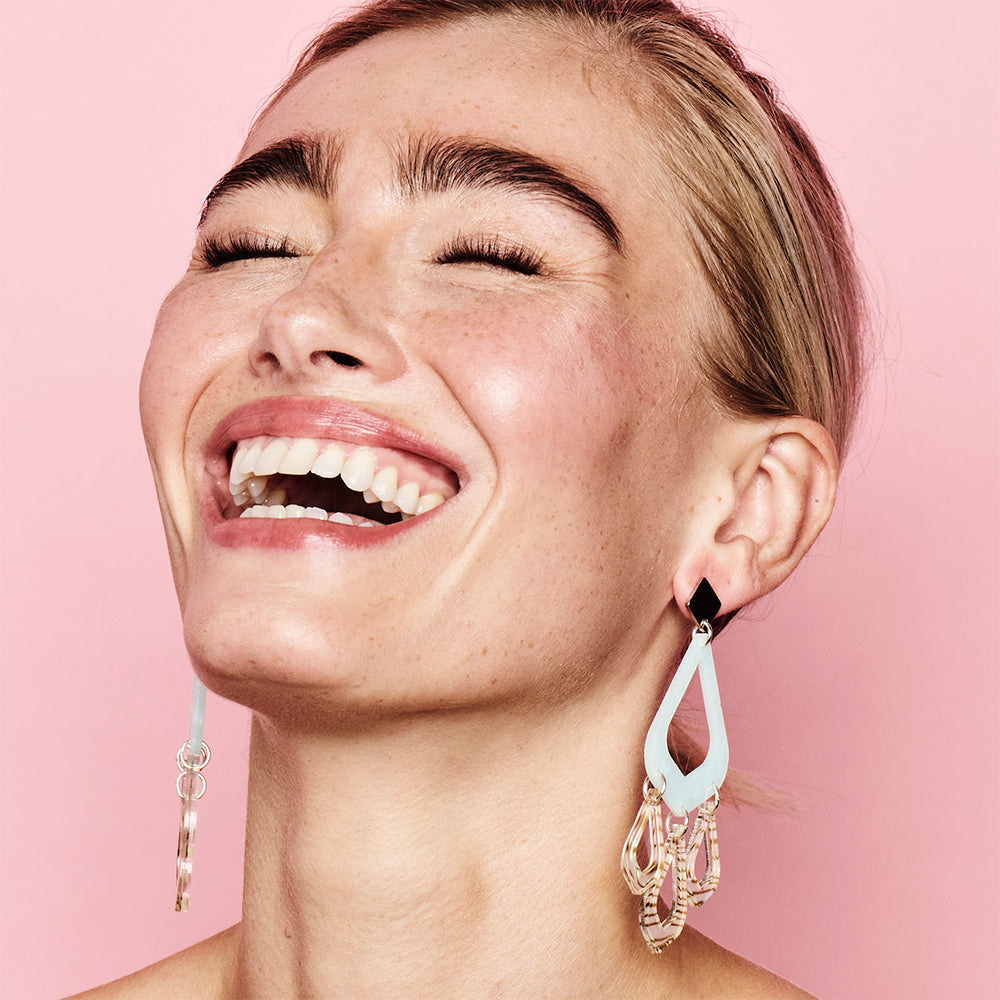 Feather Drop Earrings - Island Blue & Shell