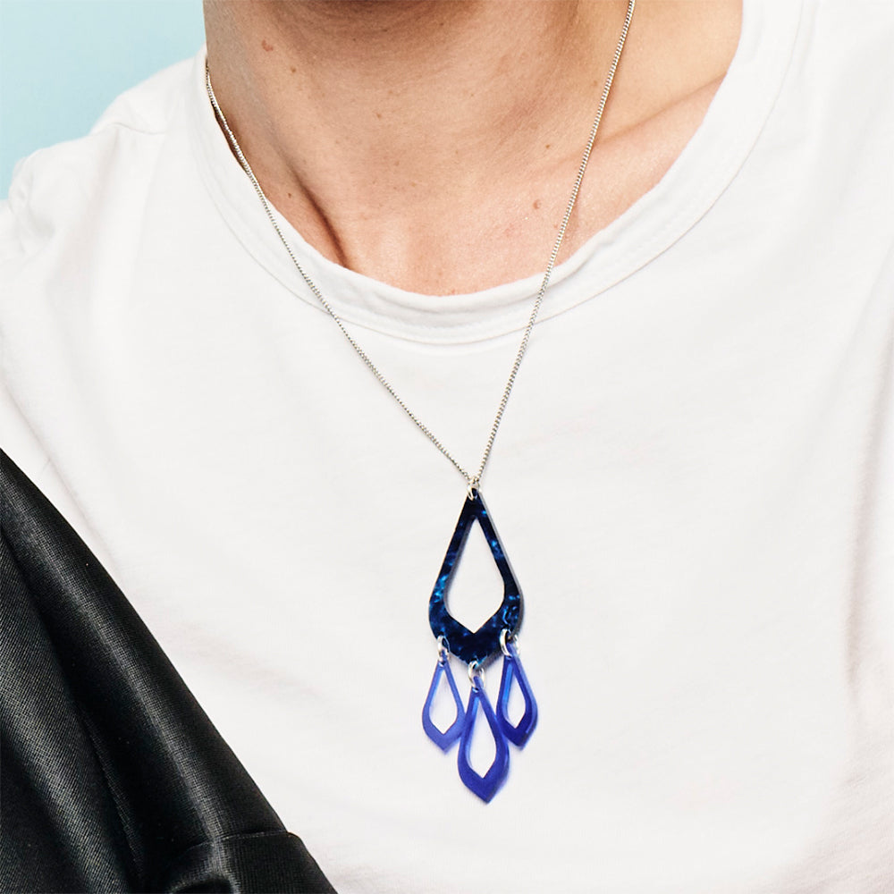 Feather Drop Pendant - Midnight Blue Swirl & Sapphire