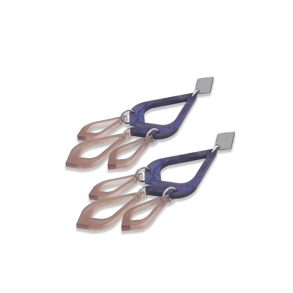 Feather Drop Earrings - Amethyst Pearl & Champagne