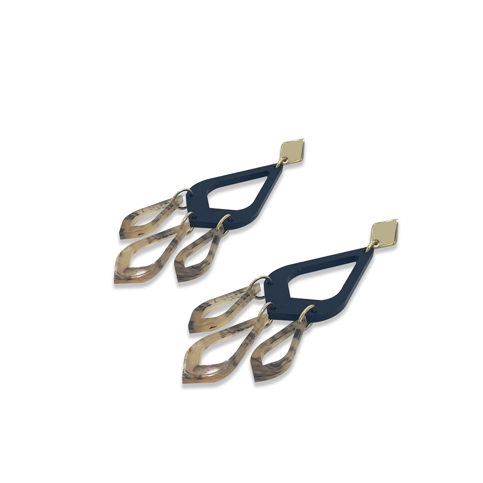 Feather Drop Earrings - Black & White Tortoiseshell
