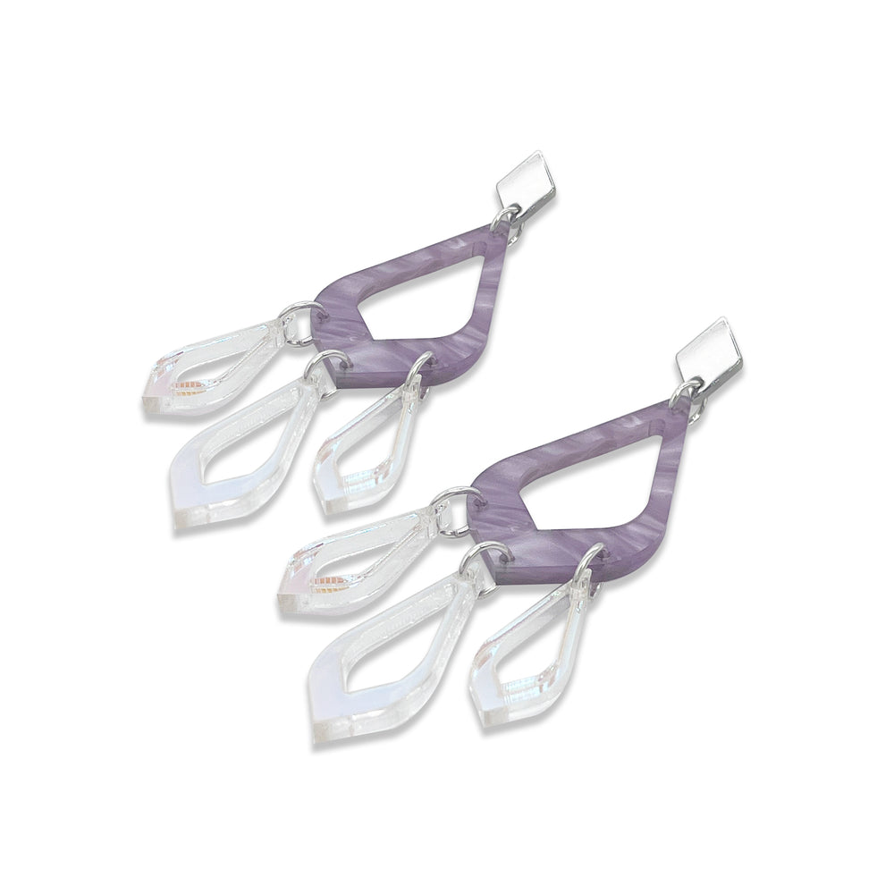 Feather Drop Earrings - Mauve Pearl & Iridescent