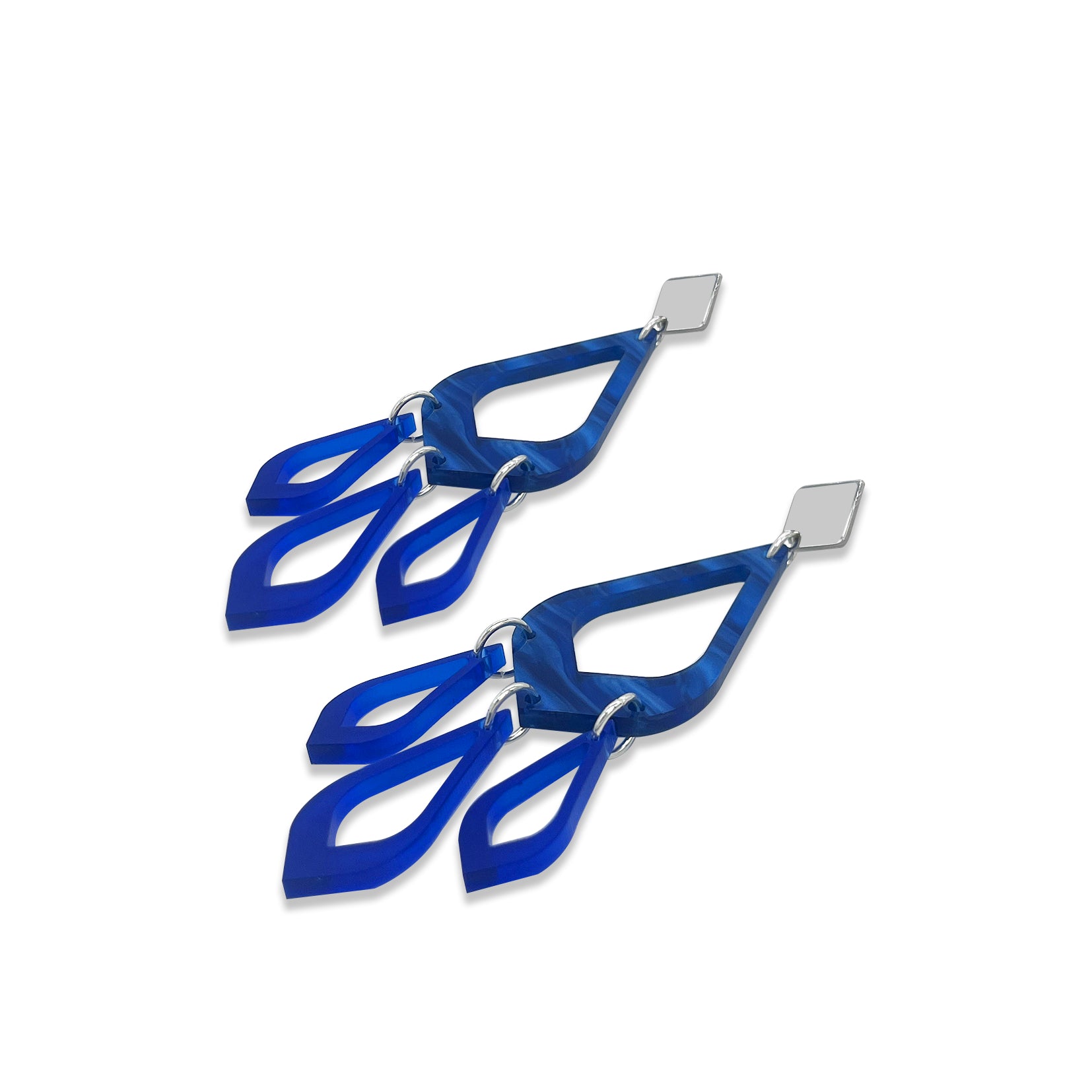 Feather Drop Earrings - Midnight Blue Swirl & Sapphire