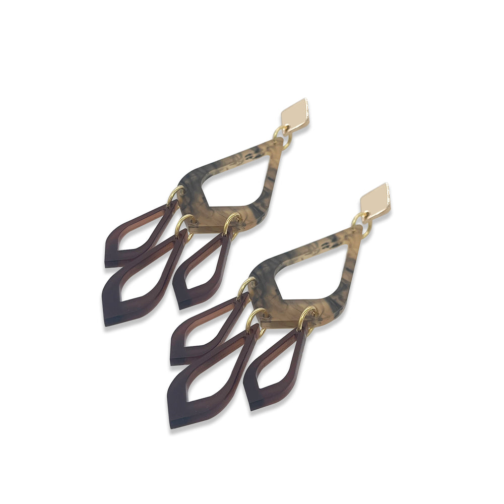 Feather Drop Earrings - White Tortoiseshell & Earth Brown