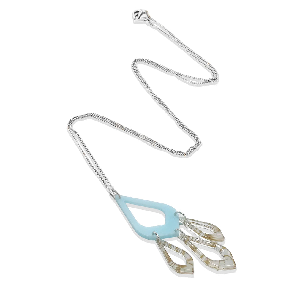 Feather Drop Pendant - Island Blue & Shell