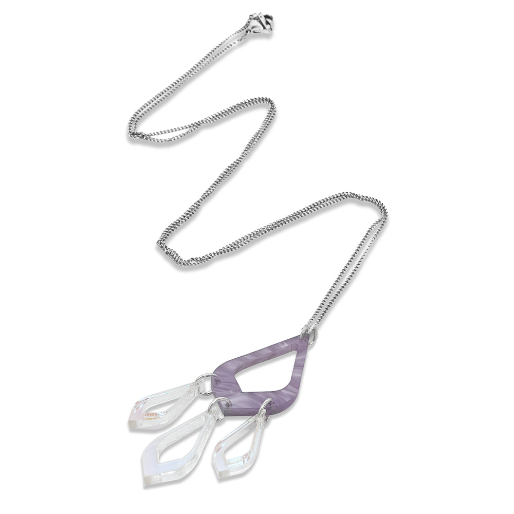 Feather Drop Pendant - Mauve Pearl & Iridescent