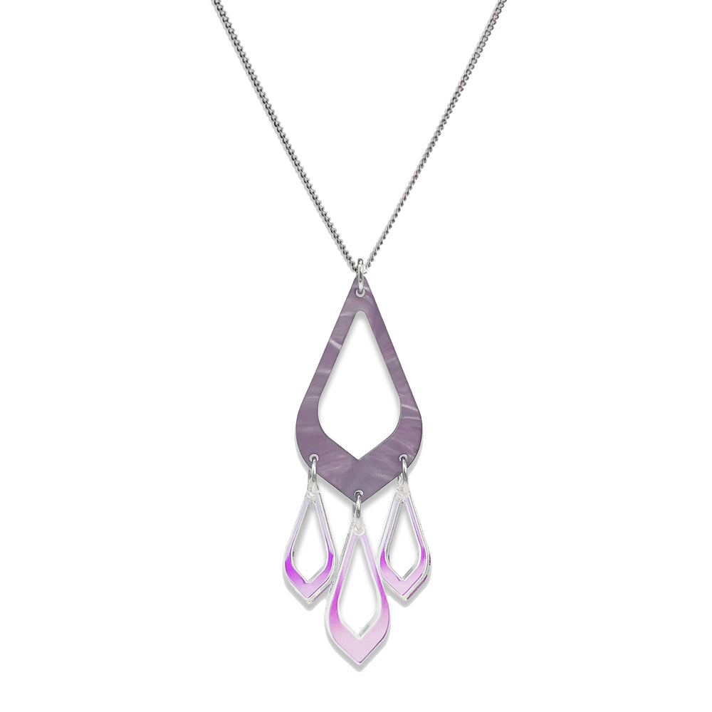 Feather Drop Pendant - Mauve Pearl & Iridescent