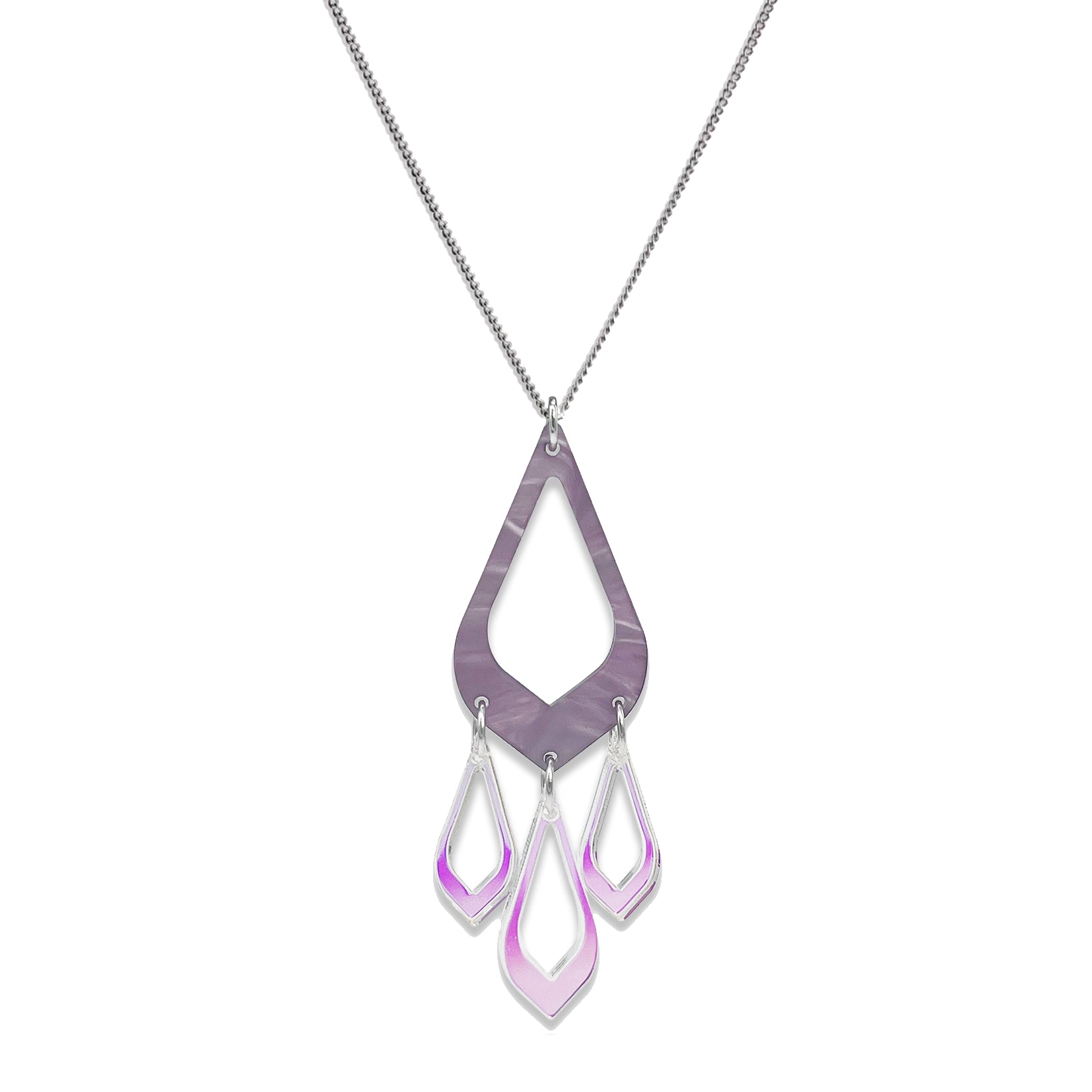 Feather Drop Pendant - Mauve Pearl & Iridescent