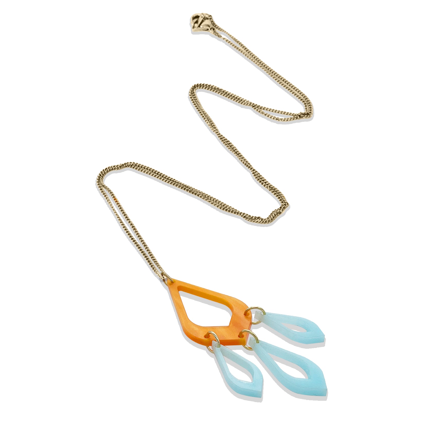 Feather Drop Pendant - Orange Pearl & Island Blue