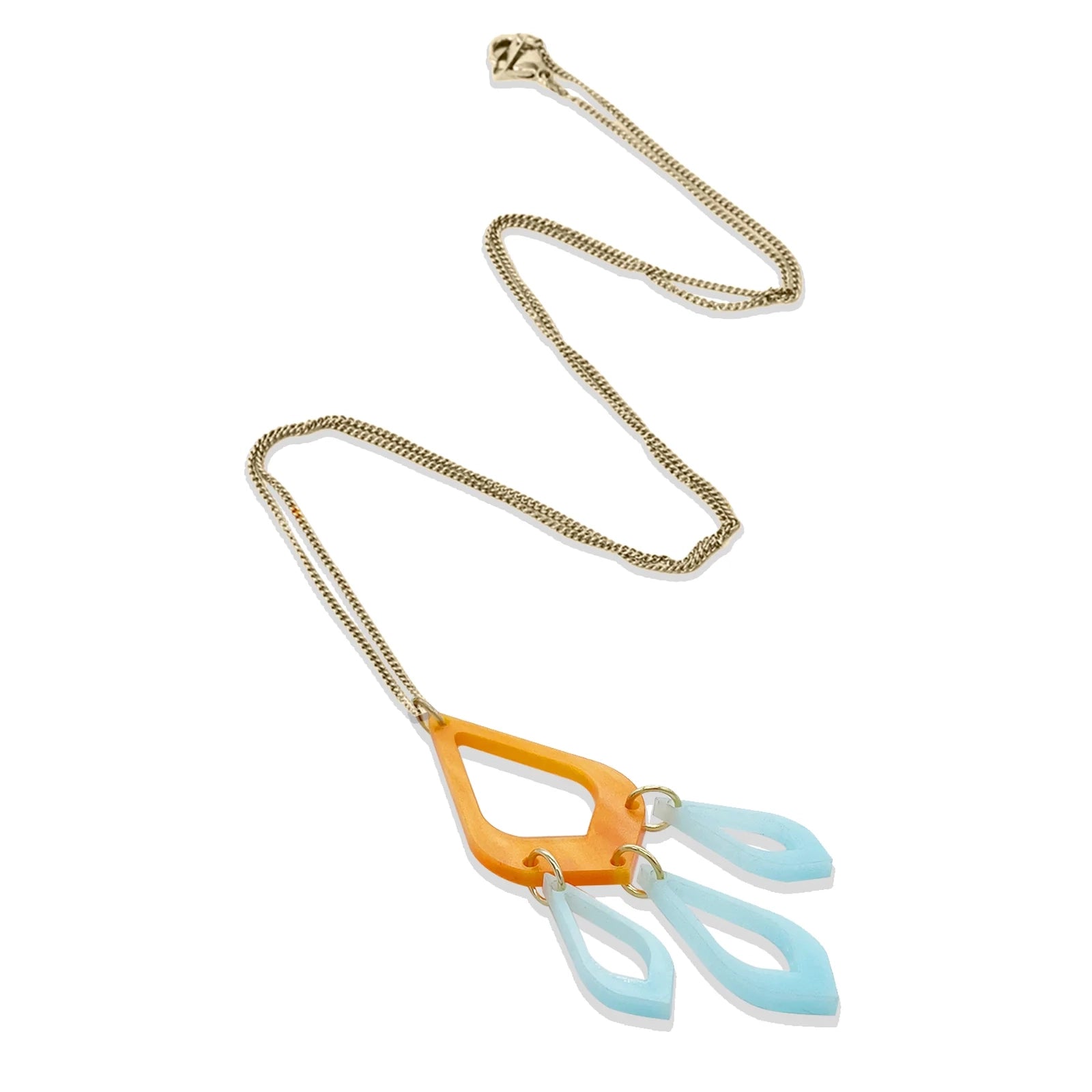 Feather Drop Pendant - Orange Pearl & Island Blue