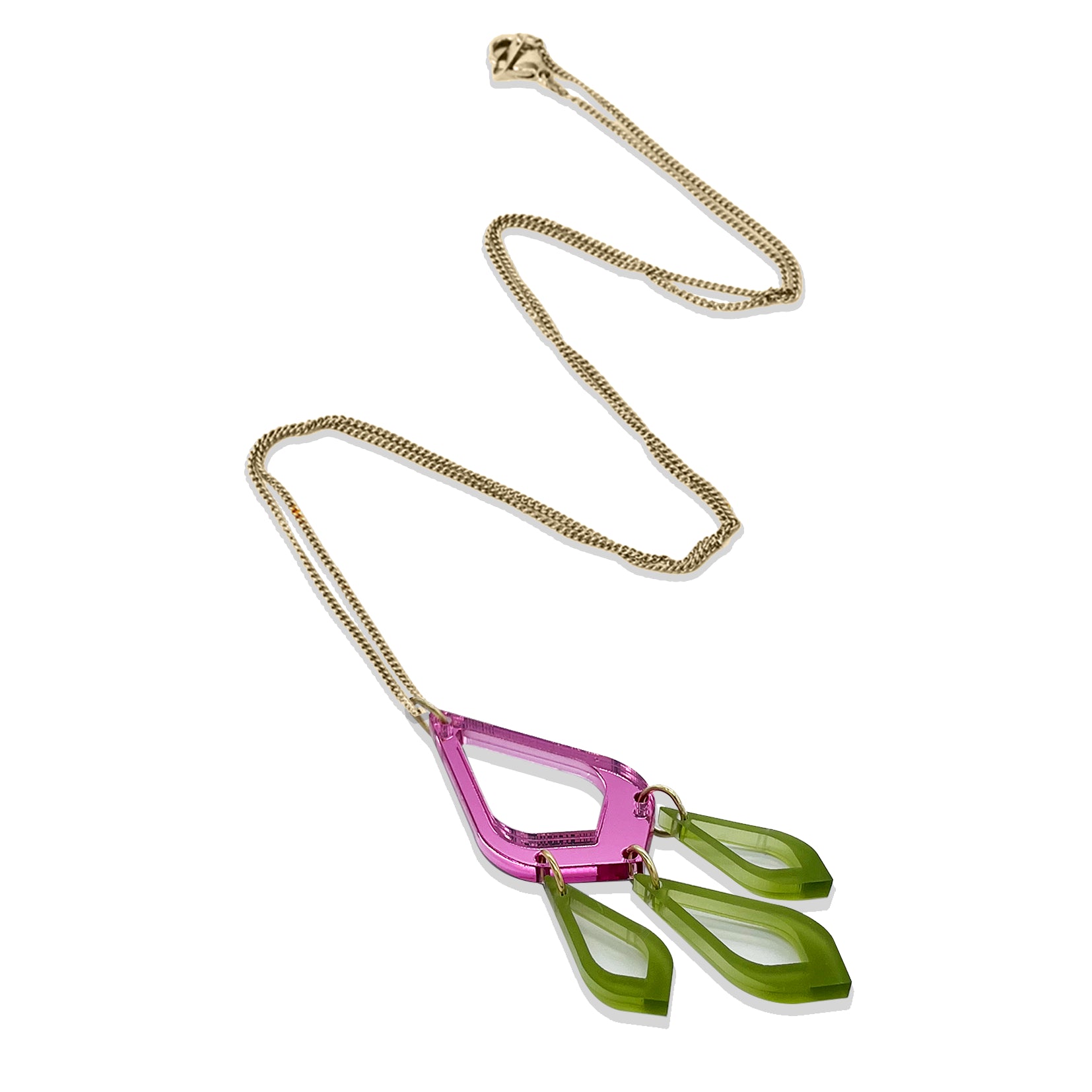 Feather Drop Pendant - Pink Mirror & Lime Zest
