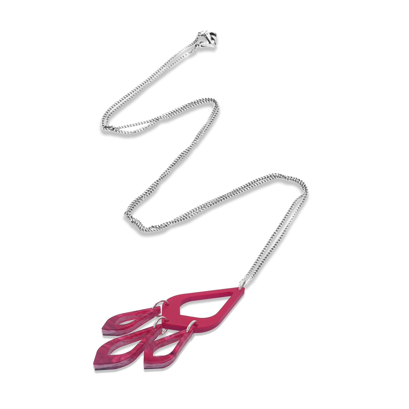 Feather Drop Pendant - Royal Red & Pink Swirl