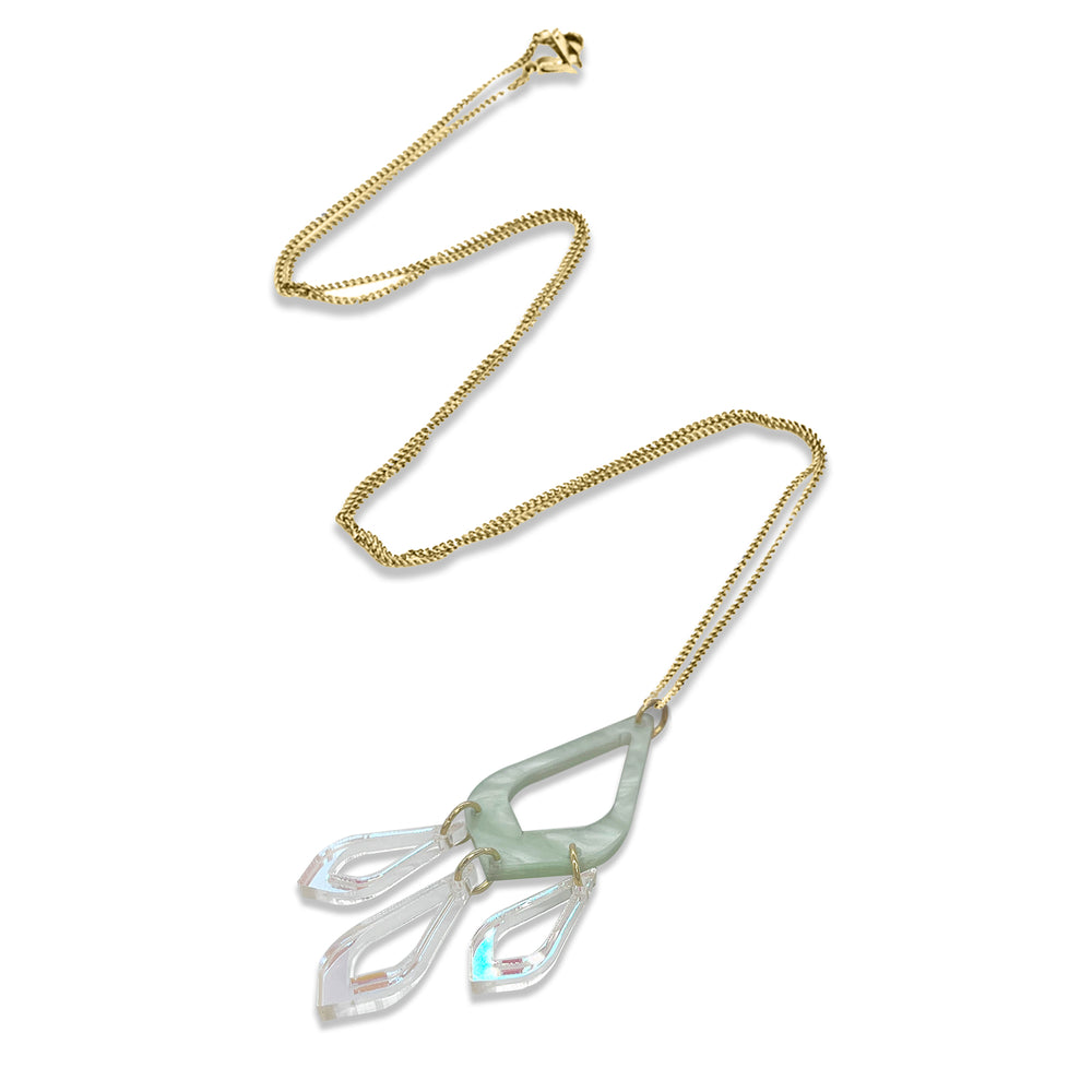 Feather Drop Pendant - Regent Green & Iridescent