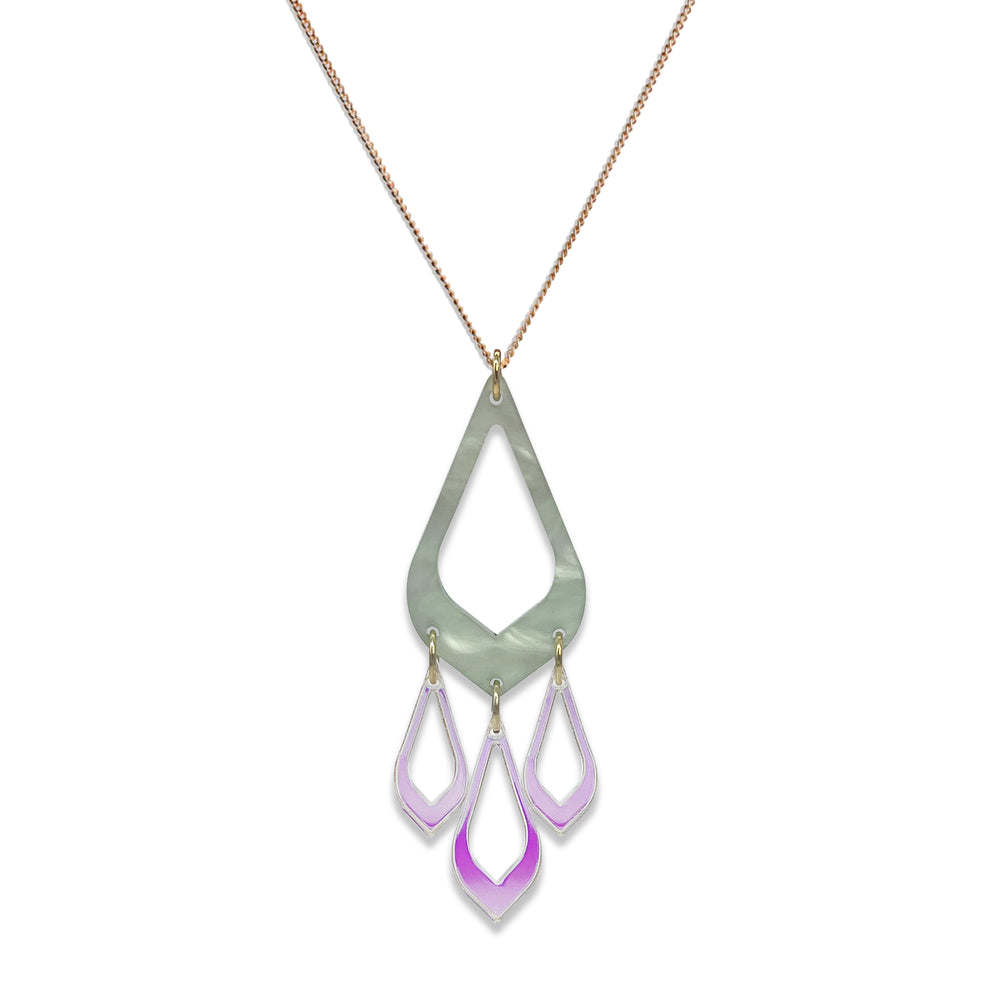 Feather Drop Pendant - Regent Green & Iridescent