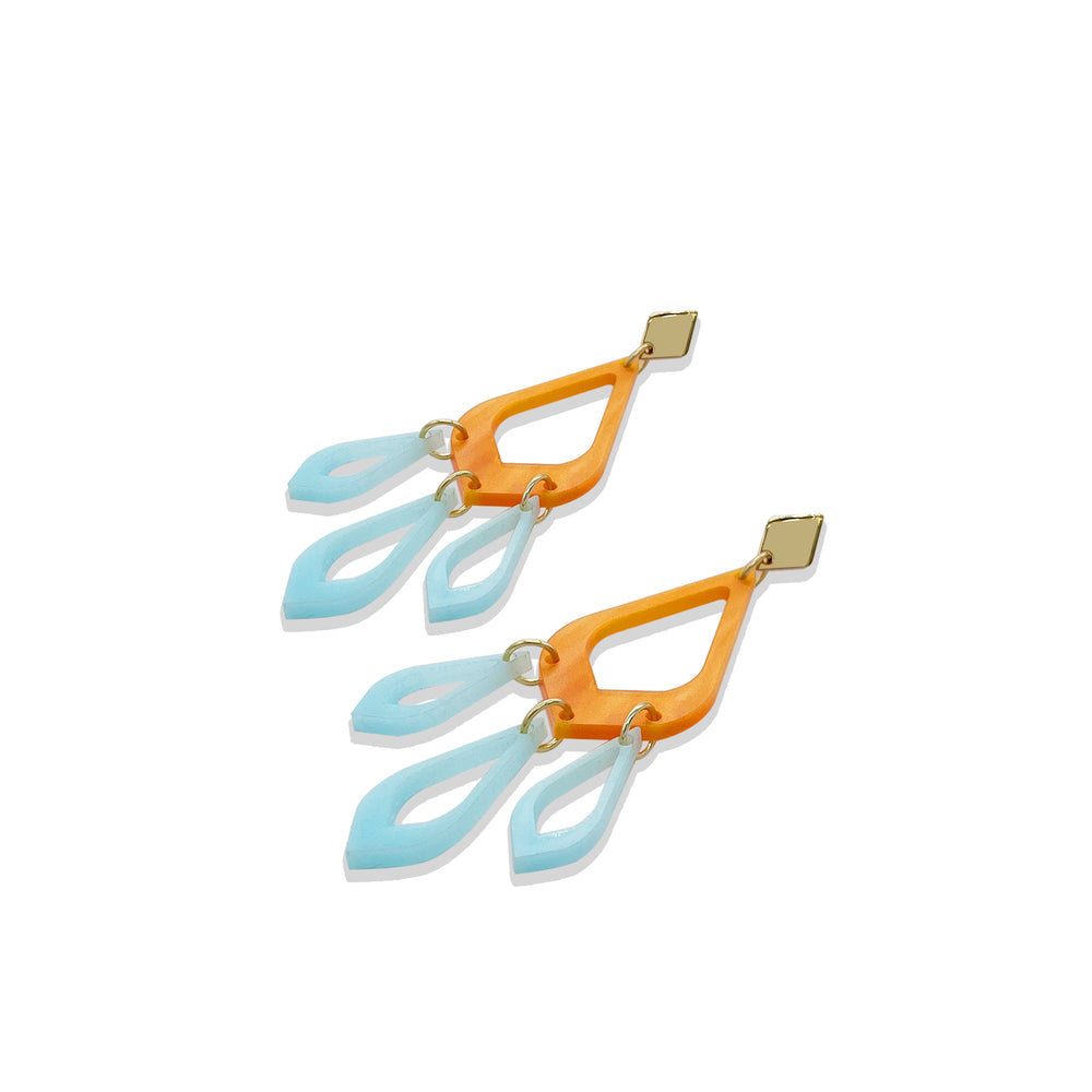 Feather Drop Earrings - Orange Pearl & Island Blue