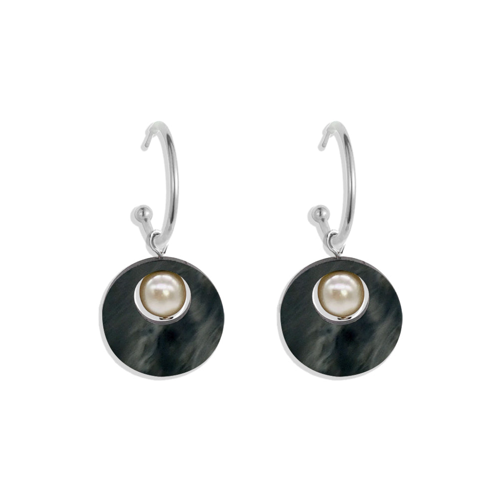 Charming Pearl Circle Earrings - Grey Pearl