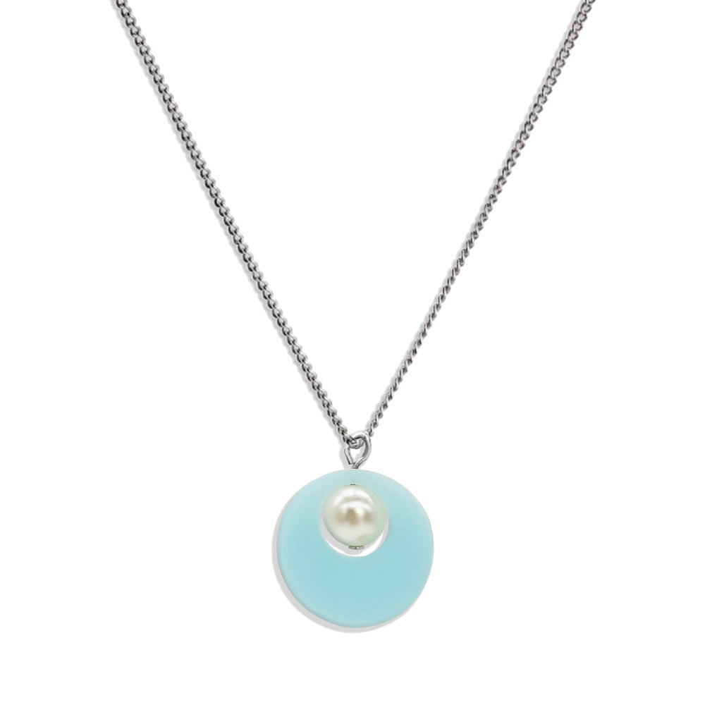 Charming Pearl Circle Pendant - Island Blue