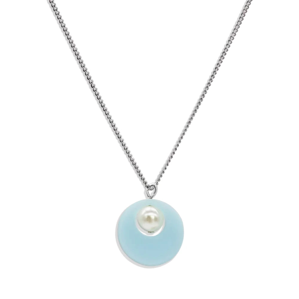 Charming Pearl Circle Pendant - Island Blue
