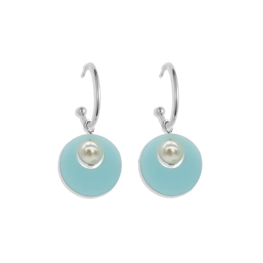Charming Pearl Circle Earrings - Island Blue