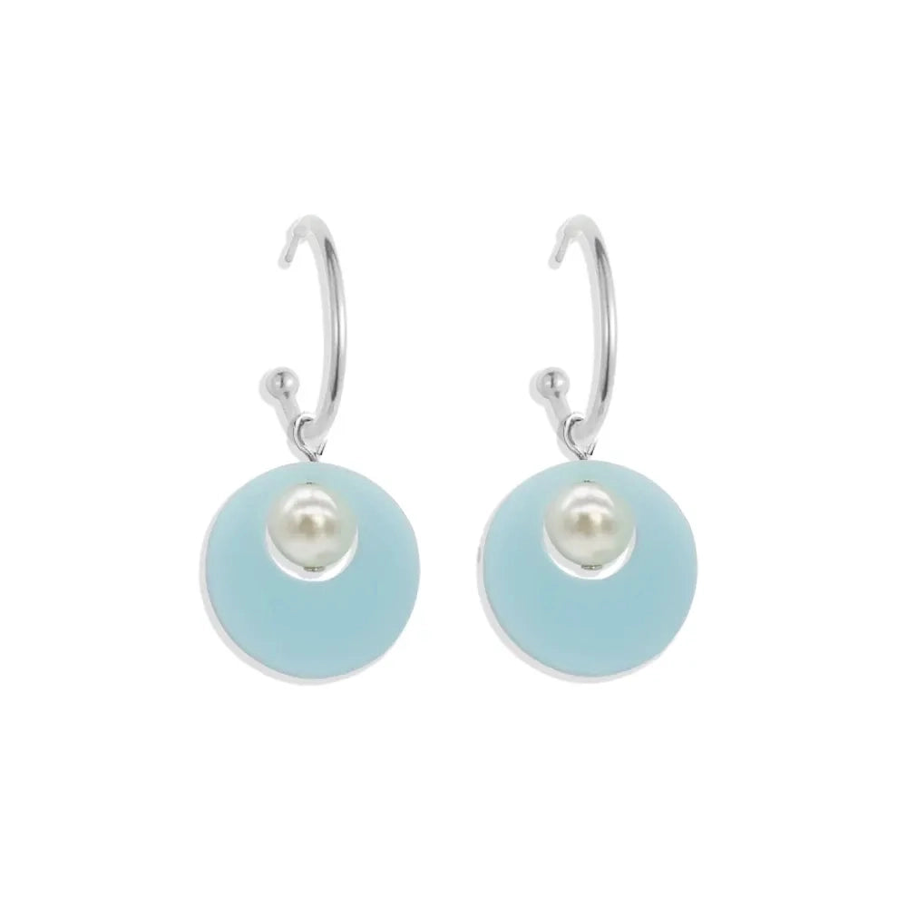 Charming Pearl Circle Earrings - Island Blue