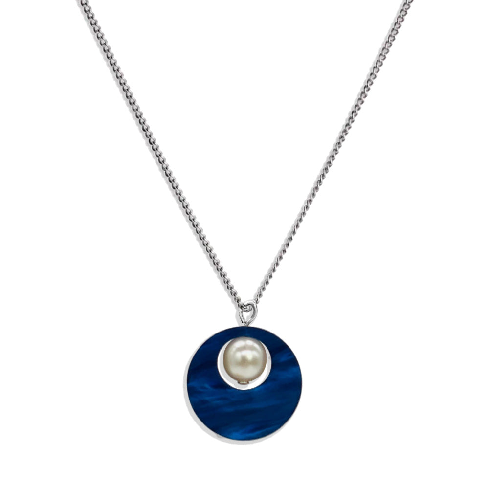 Charming Pearl Circle Pendant - Midnight Blue Swirl