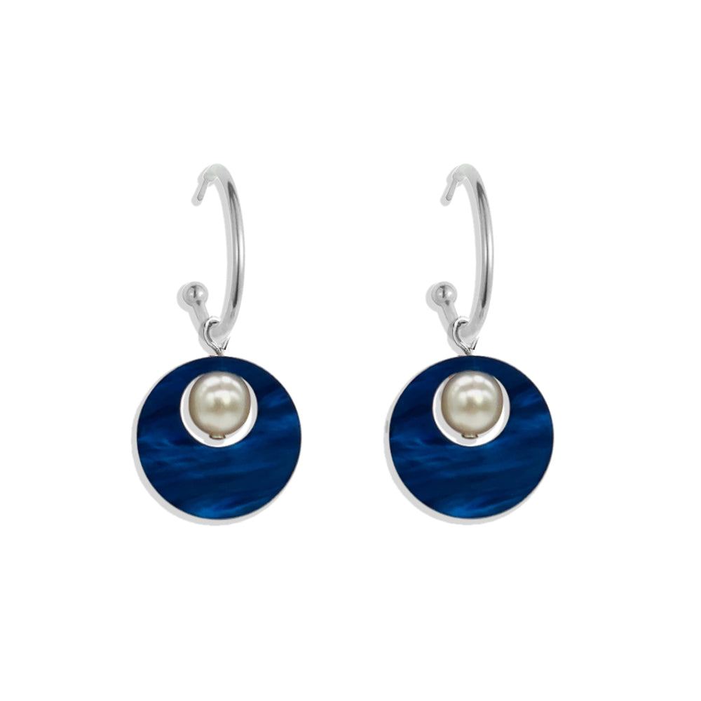 Charming Pearl Circle Earrings - Midnight Blue Swirl