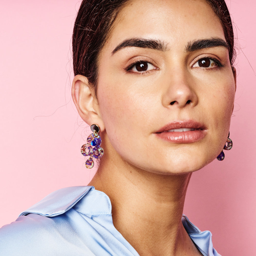 Mini Batik Earrings - Blue Splatter