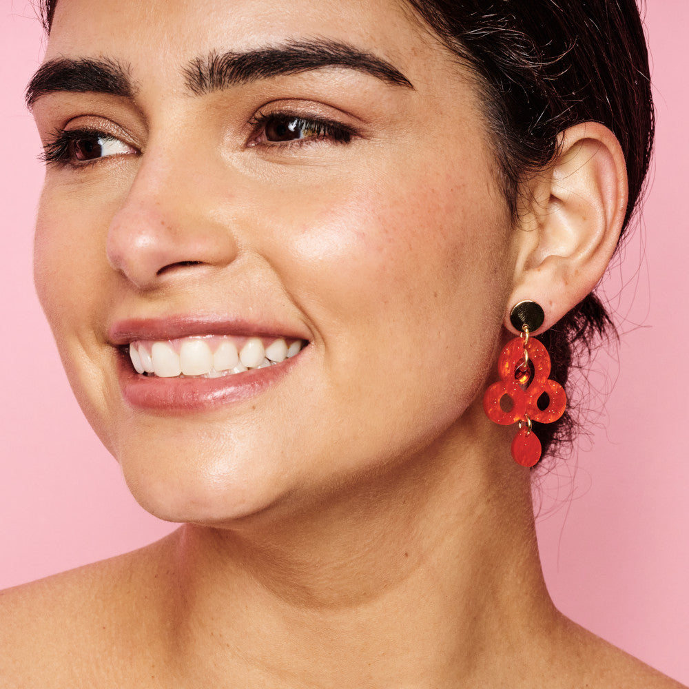 Mini Batik Earrings - Sienna Red & Orange Mirror