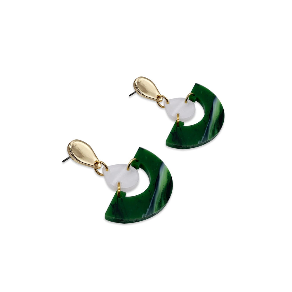 Mini Fan Earrings - White Pearl & Jade