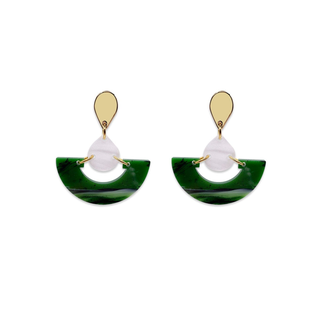 Mini Fan Earrings - White Pearl & Jade