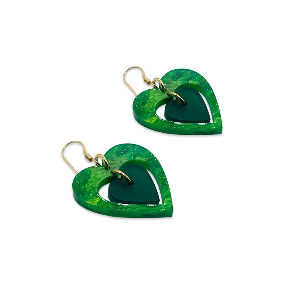 Mini Pop Hearts - Green Glitter & Emerald Green