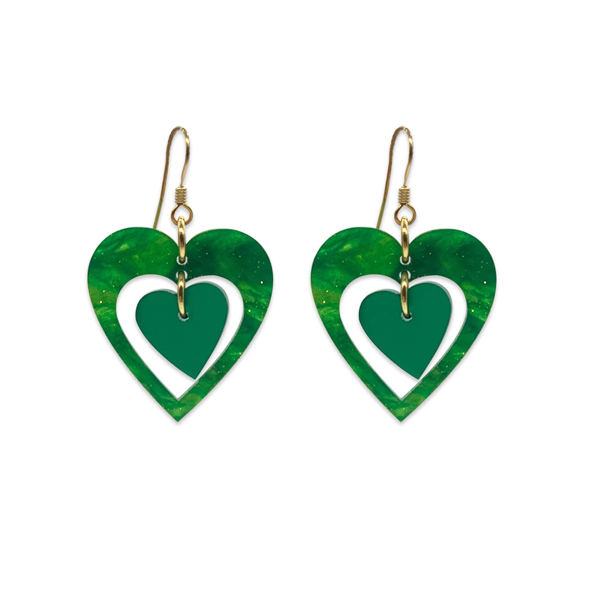 Mini Pop Hearts - Green Glitter & Emerald Green