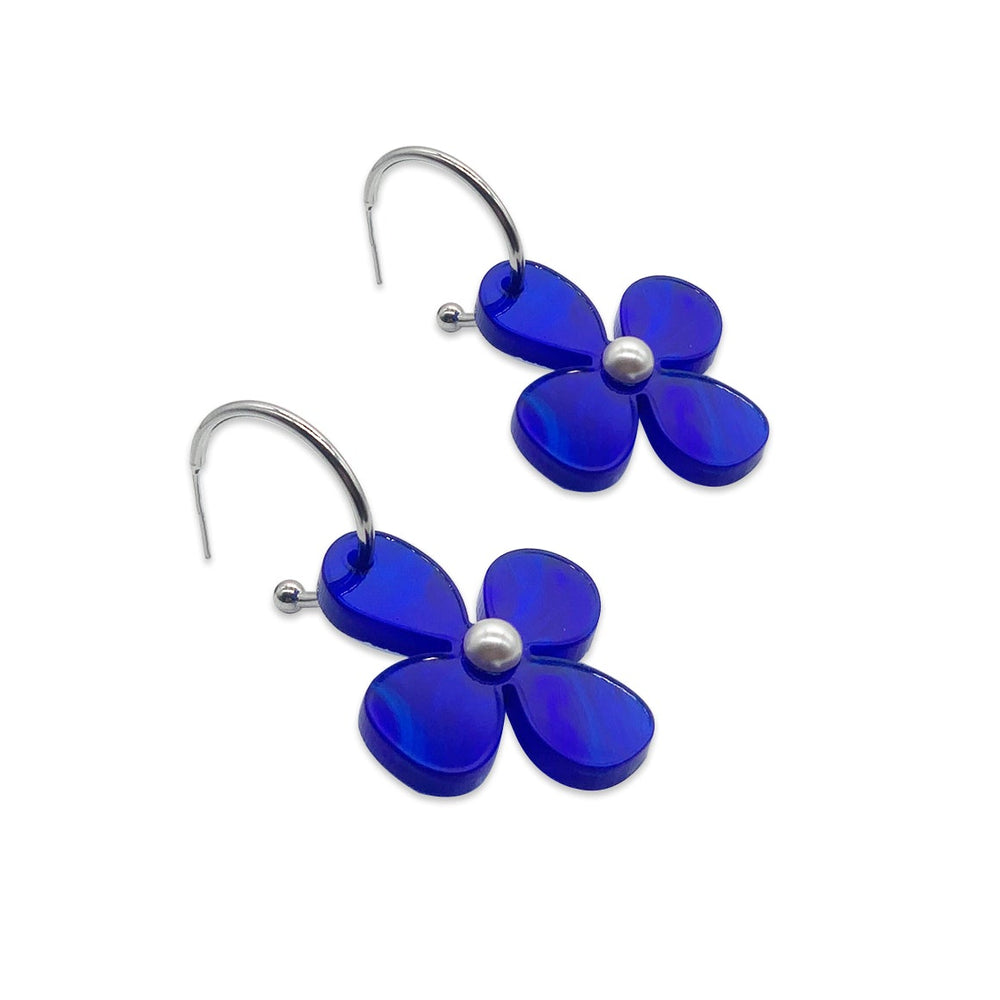 Daisy Hoop Earrings - Royal Blue Pearl