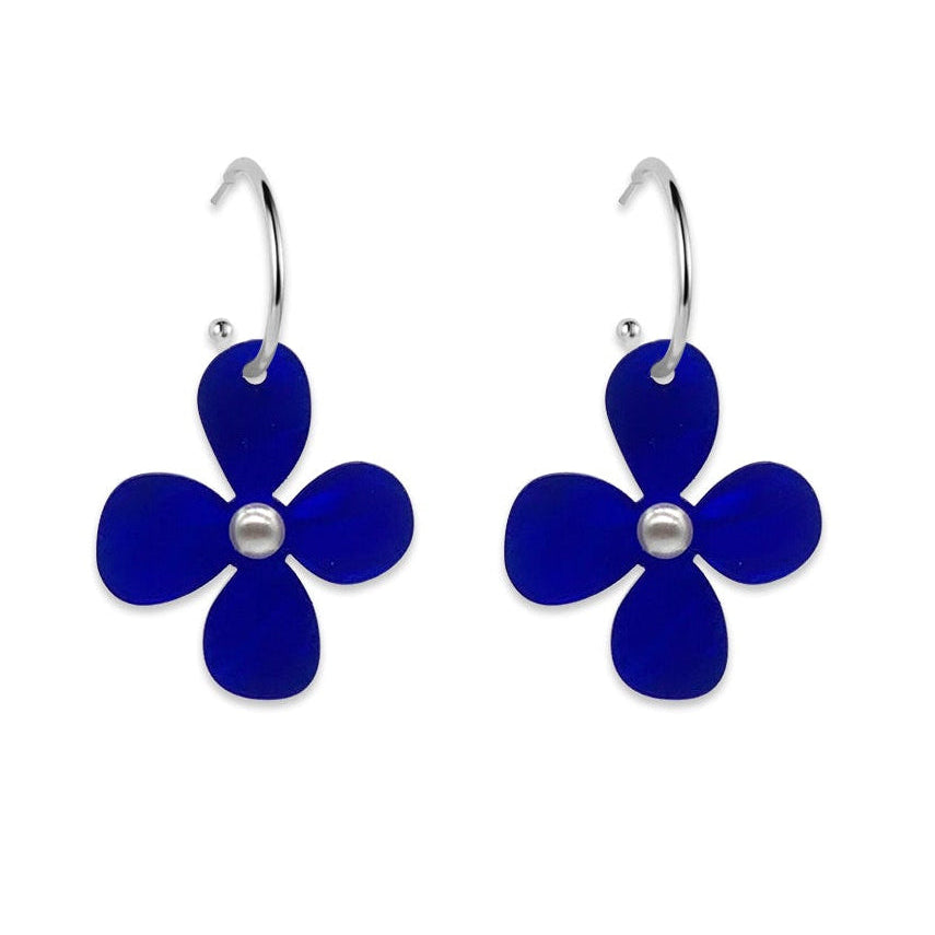 Daisy Hoop Earrings - Royal Blue Pearl
